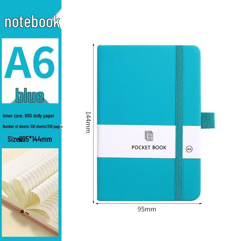 A6/A5 Elastic Band Color Pocket Notebook - Leather Feel, Portable Student Memo