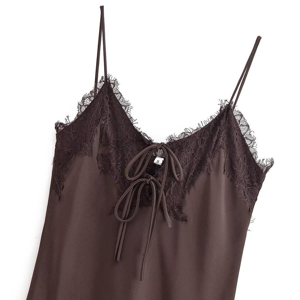 European Autumn Women's Mid-Length Lace Camisole Dress 2025