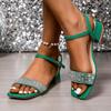 Mode Elegante Eckige Zehen Silber Glitzer Dekoration Riemchensandalen Damen Mittelhohe Absätze Sandalen Mode Knöchelriemen Party Kleiderschuhe