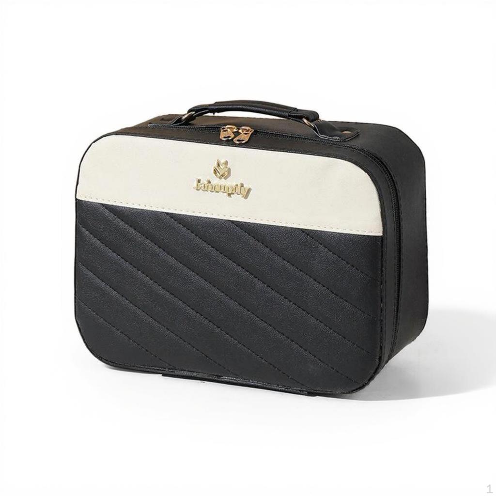 Makeup Bag, Illuminated Mirror Cosmetic Organizer, Portable Large Capacity Case 19.5x13.5x14cm Black