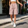 Women's Hiking Cargo Shorts with Multiple Pockets Lightweight Quick Dry Summer Shorts Drawstring Elastic Waist Bermuda Shorts for Outdoor Hiking Work