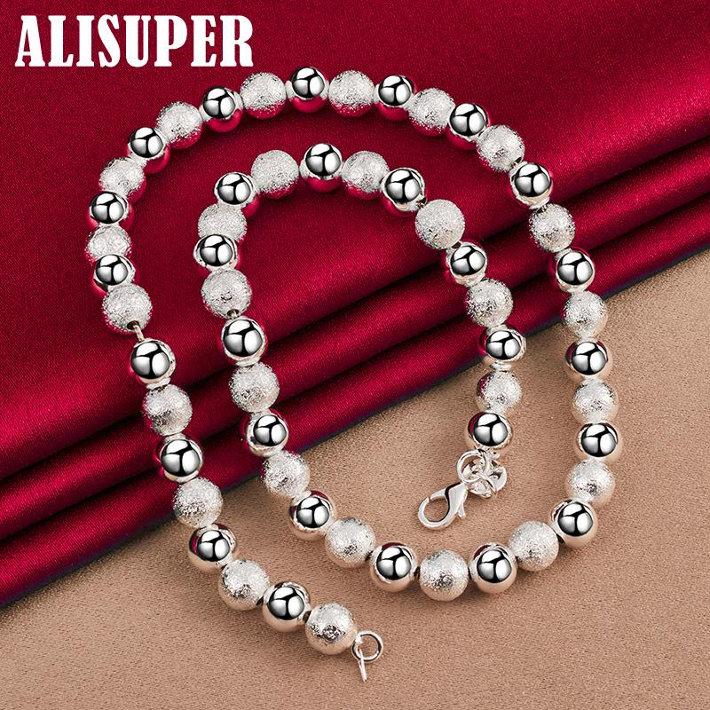 Halskette aus 925er-Sterlingsilber, 8 mm, Kugelkette, matt, glatt, Schmuck