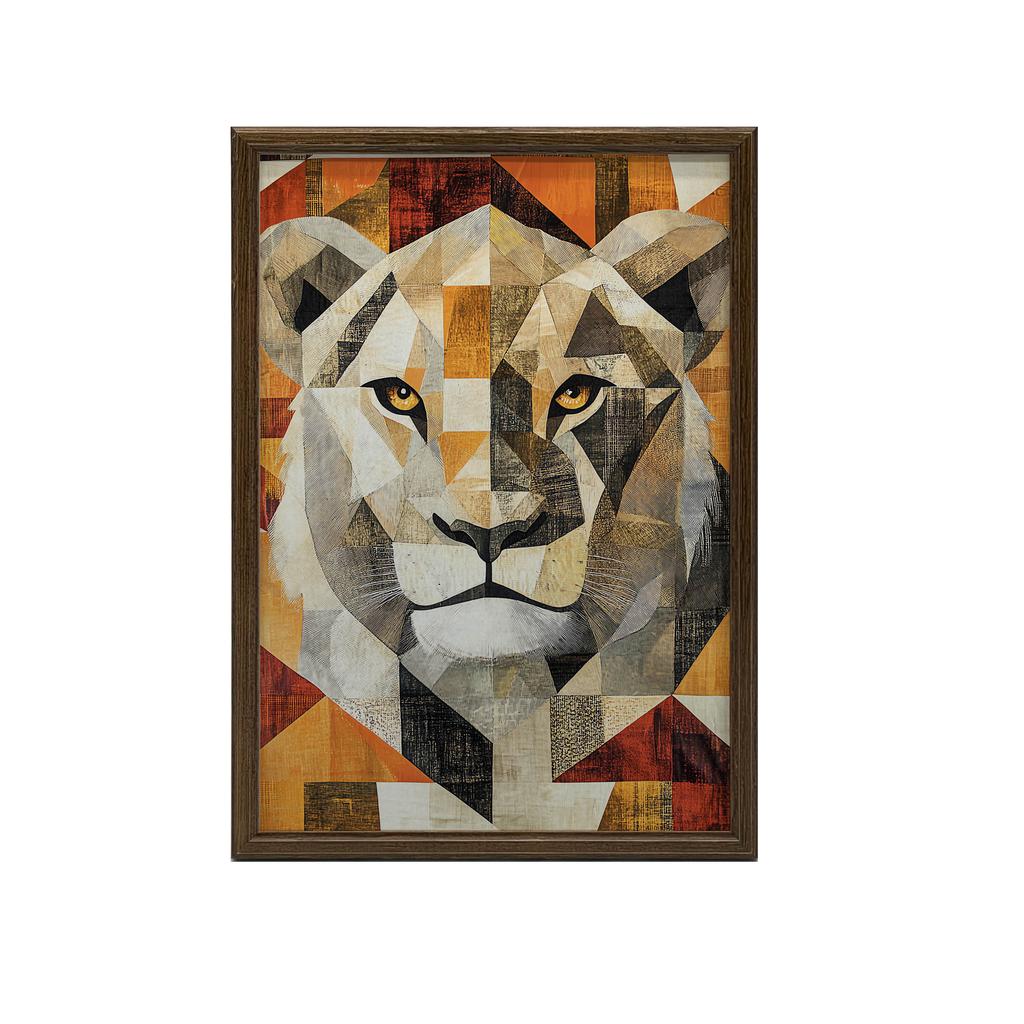 Plakat Lew W Geometrii Plakat Lew W Geometrii, 30X40 Cm, Rama Drewniana Biała, Papier Matowy 230 Gsm