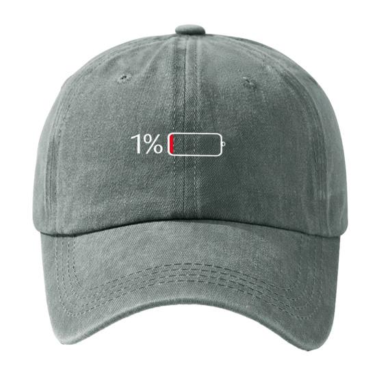 Low Battery Pattern Baseball Hat, Adjustable Back Buckle Retro Distressed Style Baseball Cap, Washed Cotton Fabric Outdoor Sunshade Cap серый
