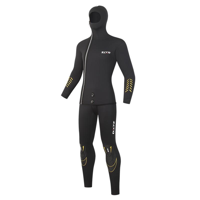 5mm Neoprene Wetsuit Set Men Two-Piece Hooded Warm Suit Front Zipper Snorkeling Fishing Water Sports