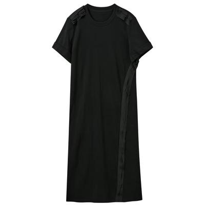 SANSAN Women's Round Neck Short Sleeve Straight Long Dress