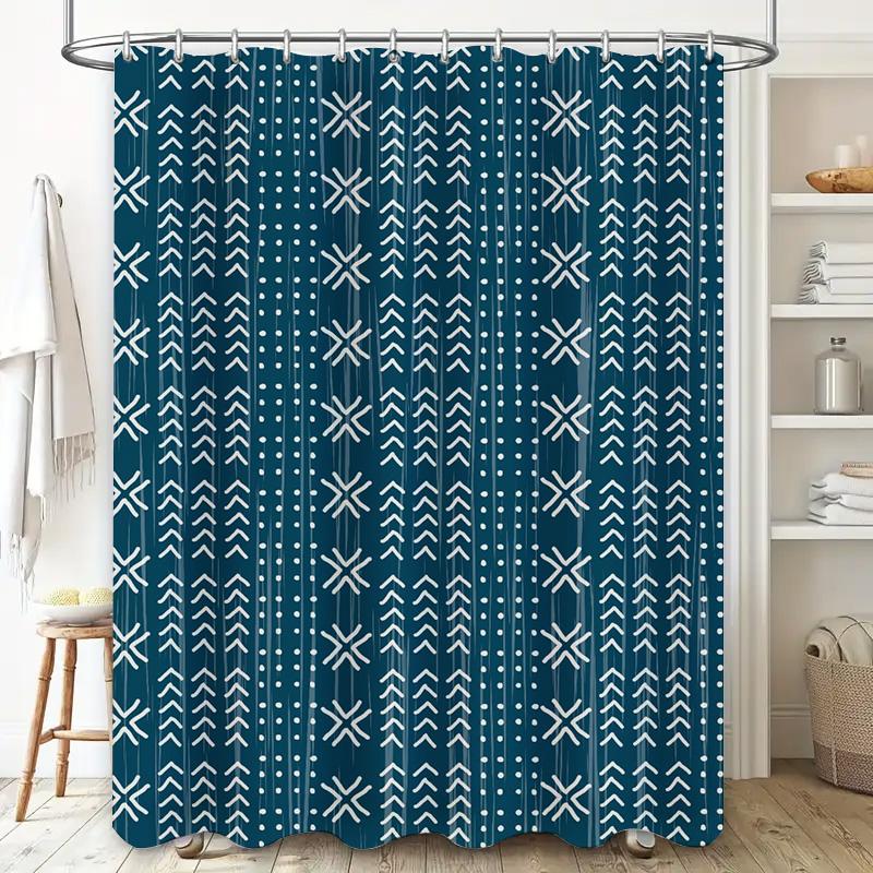 Blue White Geometric Shower Curtain Waterproof Bathroom Decor 3D Printed Bath Mat Set Home Decoration Solid Colors Window Curtai
