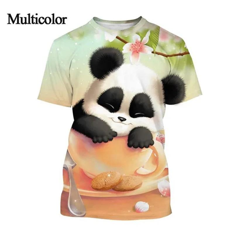 Summer Cute Panda 3D Printed Casual Short Sleeve T-Shirts Women’s