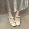 Ocean One French Thick Heel Commuter Shoes 2025 Spring Square Head Bow Rhinestone Temperament Mary Jane Shoes
