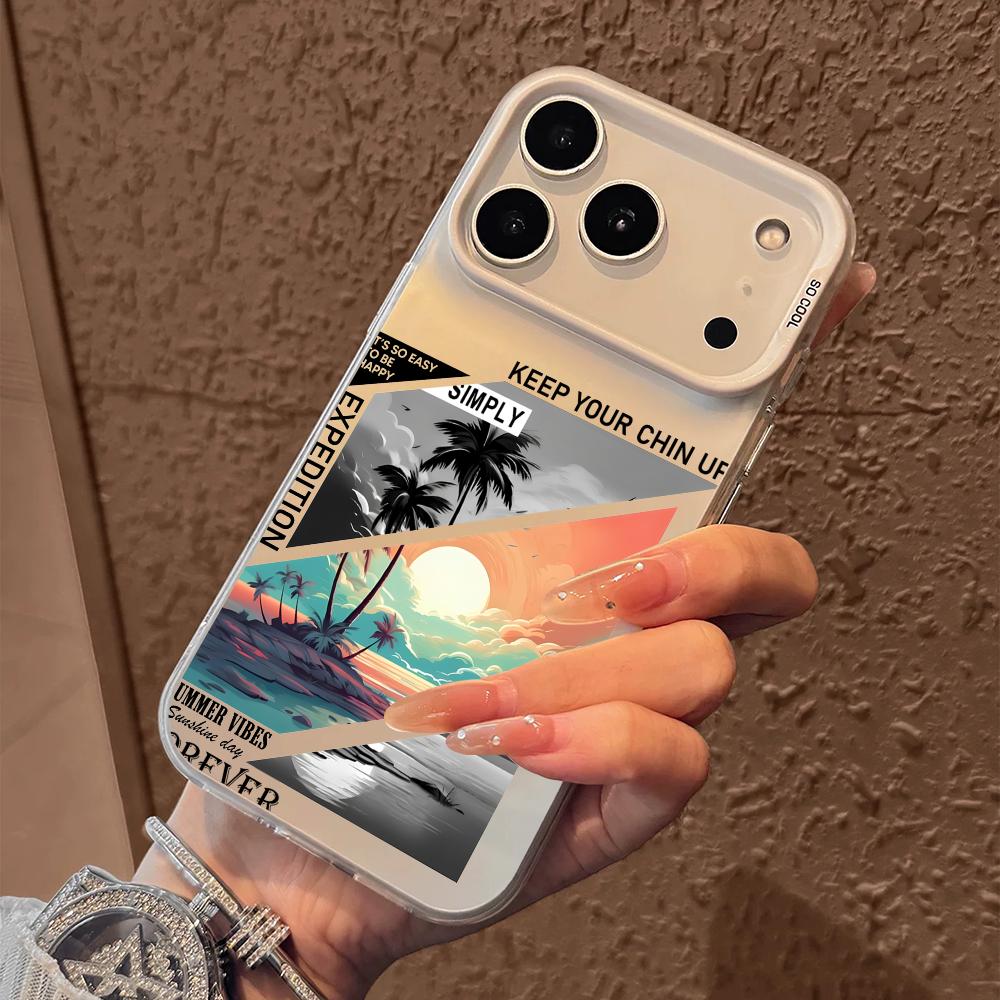 Fashion Landscape Phone Case For iPhone 17 16 15 14 13 12 11 Pro Max Air Matte Laser Aurora Shockproof Funda