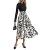 Autumn new simple semi-turtleneck print splicing long-sleeved dress