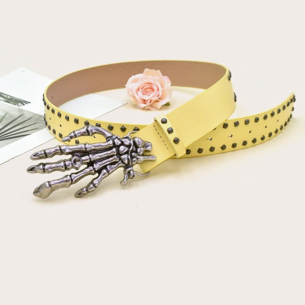 Adjustable Skull Waistband Wide Skeleton Claw Belt Fashion Black Rivet Belt  Party