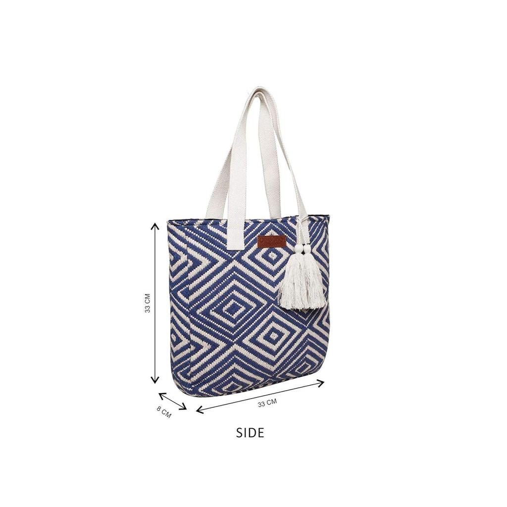 Blue Diamond Textured Cotton Tote Bag