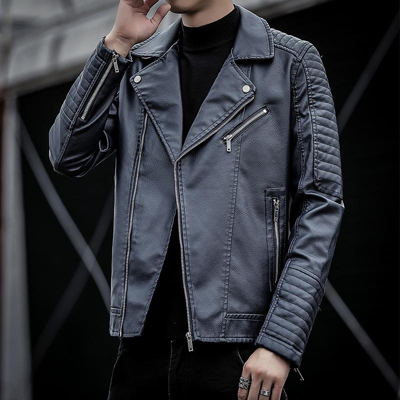 Men's Leather Jacket Casual Autumn and Winter New Leather Jacket Green Handsome Motorcycle Pu Jacket Casual Men's Jacket Trendy