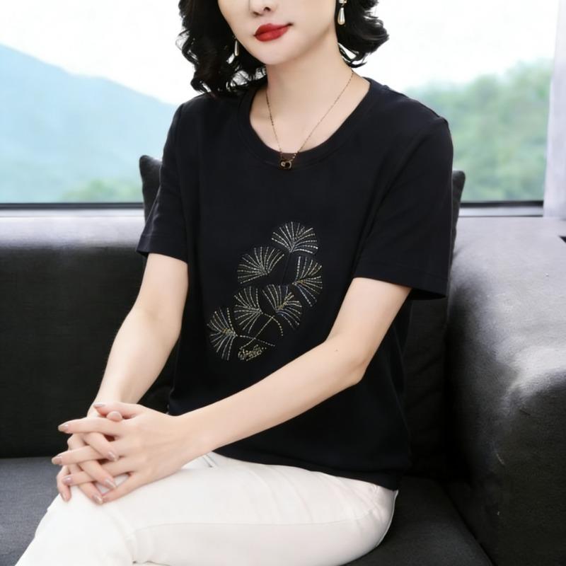 Pure Cotton Short-sleeved Summer New Style Loose Casual Tops for Middle-aged and Elderly People Large Version