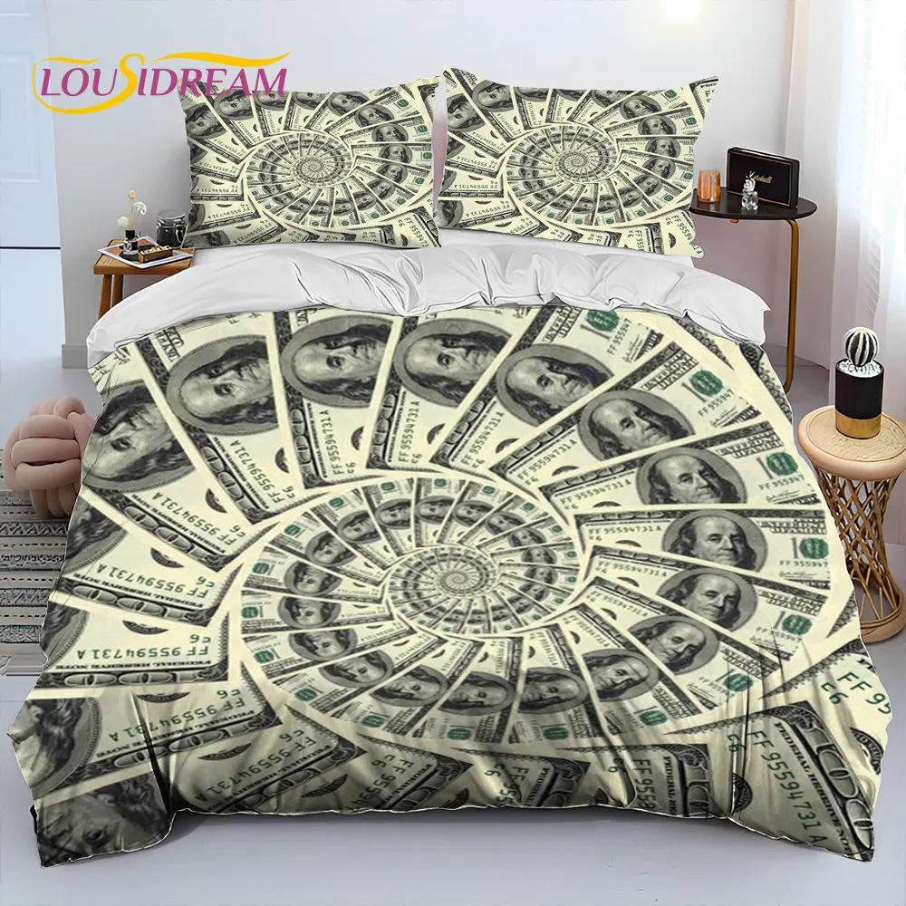 3D Printed Euro Currency Pattern Bedding Set Duvet Cover Pillowcase Fashion Design Three-Piece Set