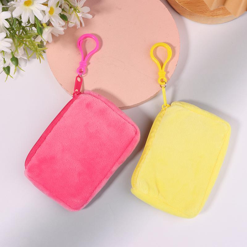 Cute Candy Color Plush Coin Purse Women Minimalist Square Change Pouch Wallet Headphone Bag Key Holder