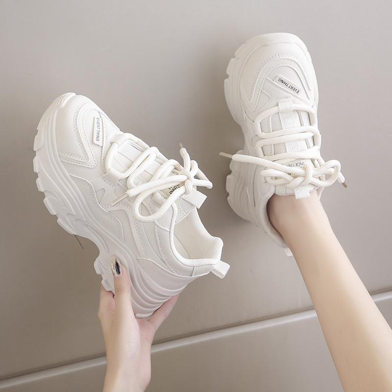 CRLAYDK Chunky Sneakers for Women Platform Leather Walking Shoes Comfort Casual Ladies Wedge Running Sport Tennis