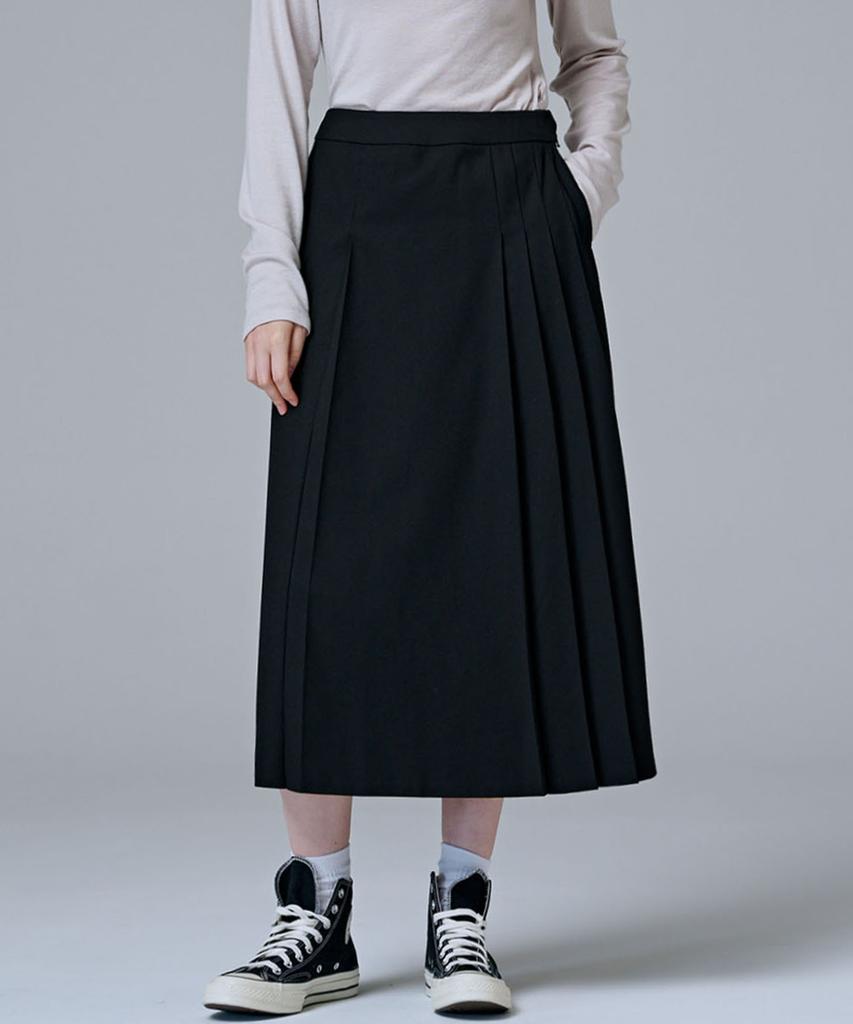 Marop 3108 Wool Pleated Long Skirt (Black)