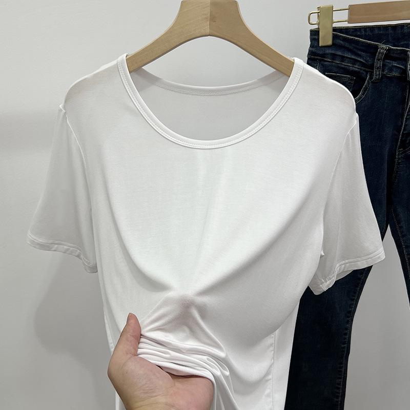 Damski T-shirt Modalowy z Dekoltem U w Dużym Rozmiarze - Elastyczny, Luźny Krój, Letni Top z Krótkim Rękawem