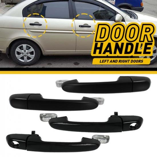 4pcs Outer Door Handle Front & Rear For 2006 - 2011 Hyundai Accent Primed Black