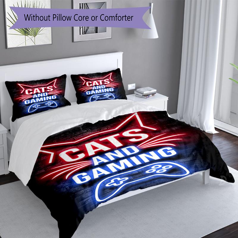 3Pcs Cat Neon Sign Bedding Quilt Set Quilt Cover Gift For Fans 1 Duvet Cover 2 Pillowcase Game250