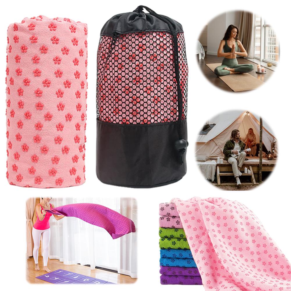 Soft Hot Yoga Towel with Mesh Carrying Bag Fitness Meditation Mat Grip Dots Sports Workout Blanket for Outdoor Travel Sports