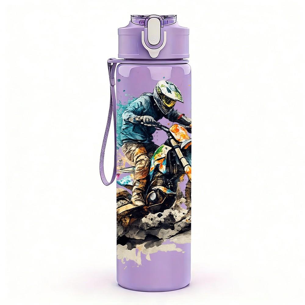 1PC Off Road Motorcycle Rider Print 750ml Color Plastic Sports Water Bottle Leakproof Flip Straw Lid Suitable for Sports Office Home Use