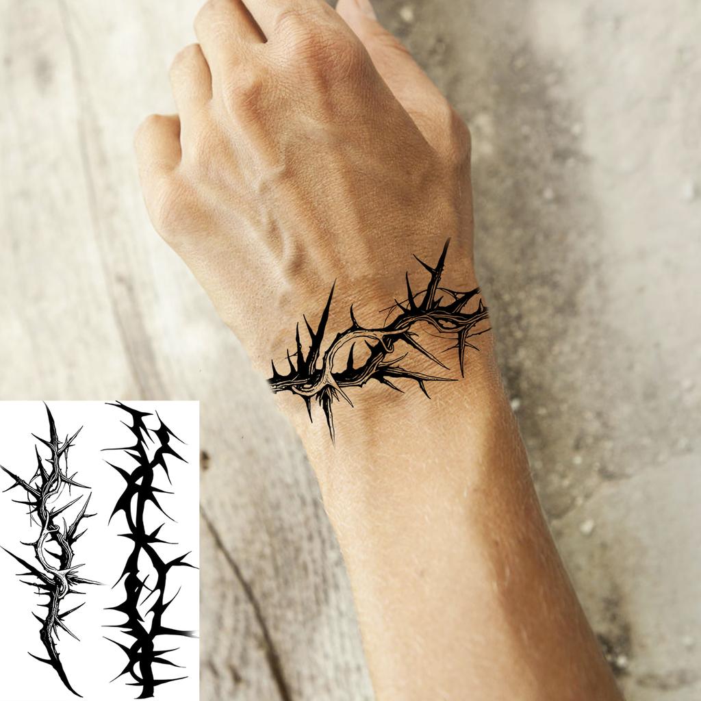 1 Vel Skelet Doornen Anker Tijdelijke Tattoos Voor Volwassen Hand Nek, Halloween Nep Tattoo Sticker Langdurig Realistisch Tatoo