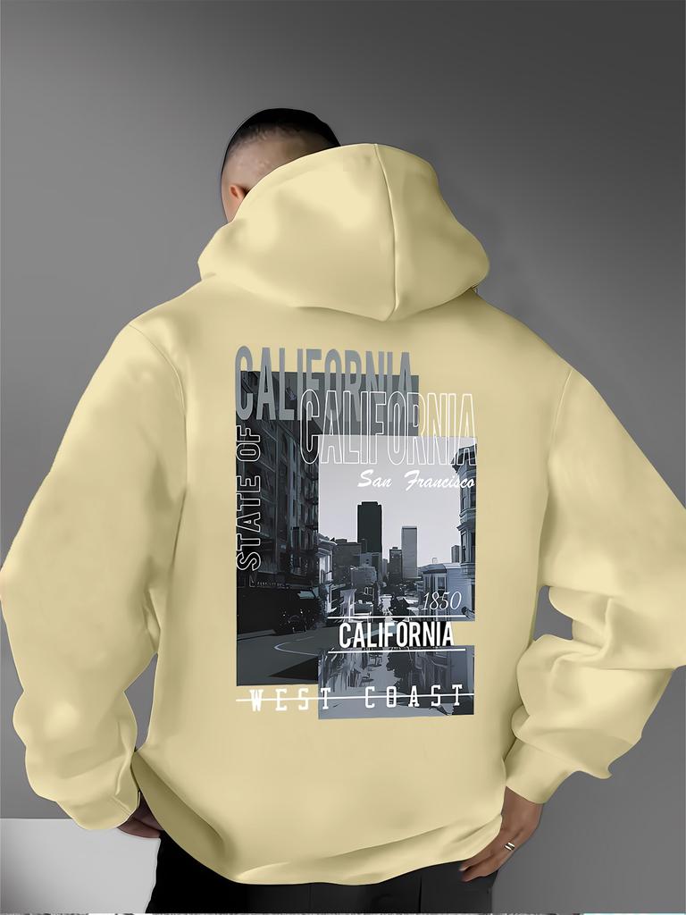 Retro-style Men's Street Scene Print Sweatshirt, Fashionable and Individualistic Men's Casual Style for Everyday Wear.