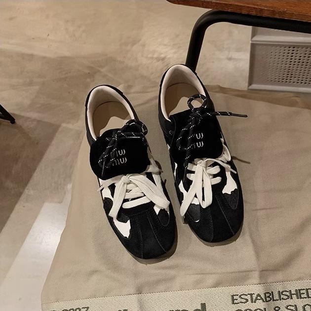 

Кроссовки Grape Mom Studiolee Vintage Round Head с леопардовым принтом Flip Actual Soft Leather Lace-up Dexun Forrest Gump Board Shoes Womens Autumn 40