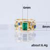 Gold Retro Geometric Ring with Green Zircon for Women