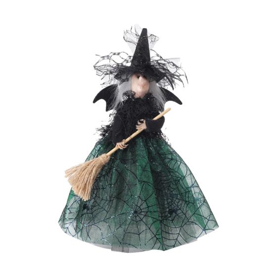 Halloween Witch Tree Topper Decoration Witch Holding Broom Ornament Witch зелёный