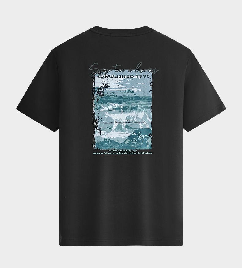 Exquisite Embroidered Logo: Seven Wolves Men's Cool Pattern Short Sleeve Round Neck T-shirt