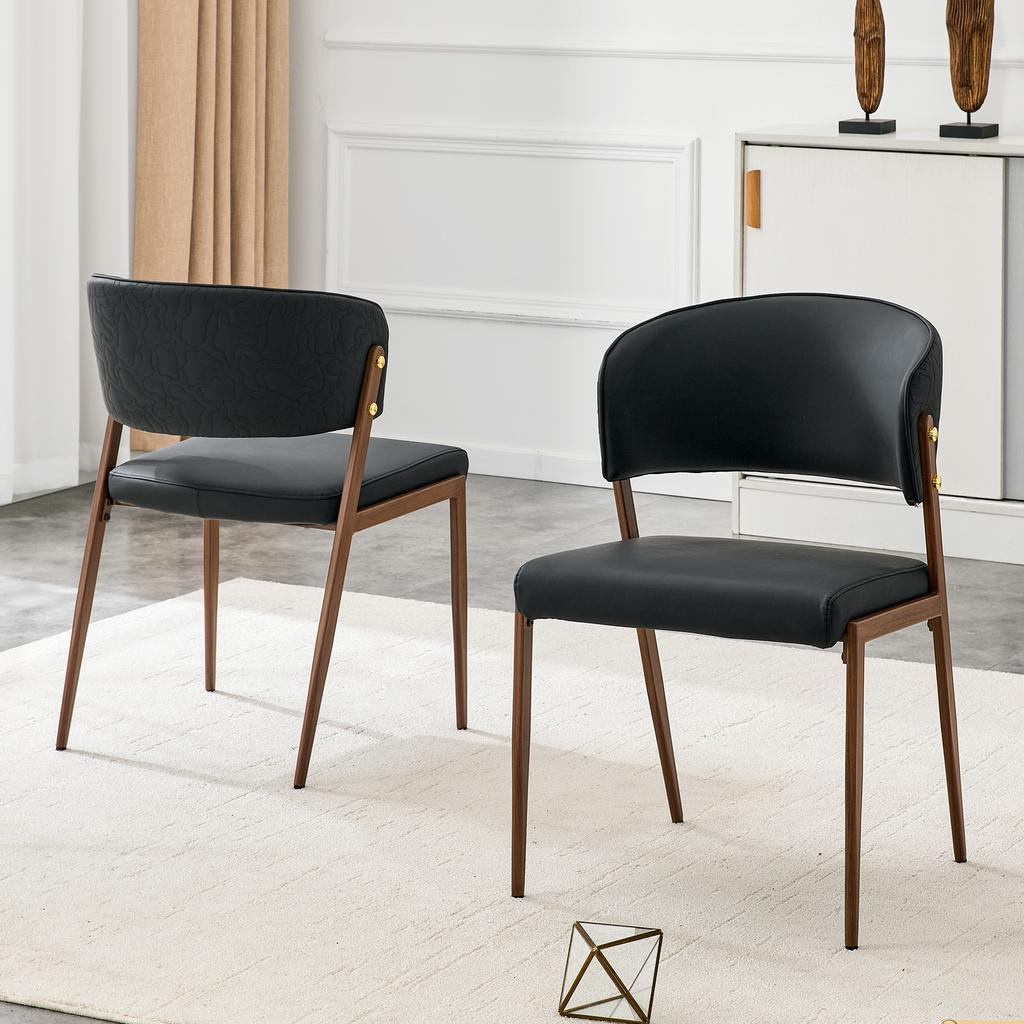 Dining Chair Set of 2 Modern Upholstered with Metal Frame, Ergonomic Backrest, Faux Leather Chair for Dining Room Living Room Kitchen - Chair Only