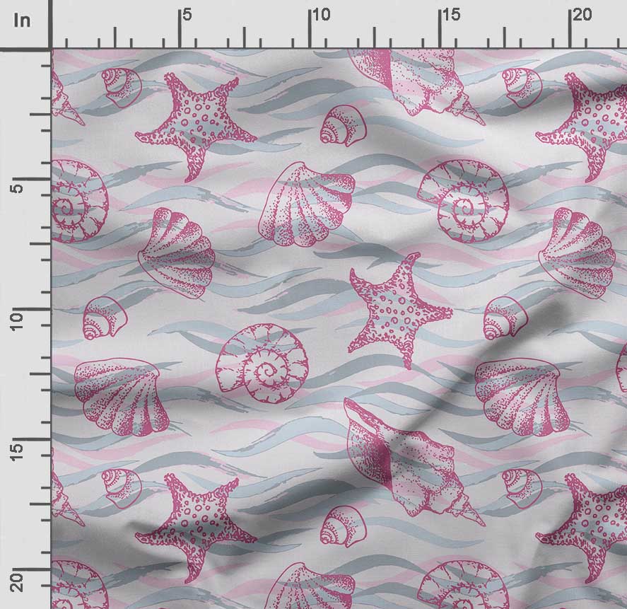 Soimoi Sea Shell Print,  Cotton Cambric, Quilting Fabric Sold by The Yard 42 Inch Wide, Medium Weight Cotton Fabric, Sewing  Supplies,Blue &