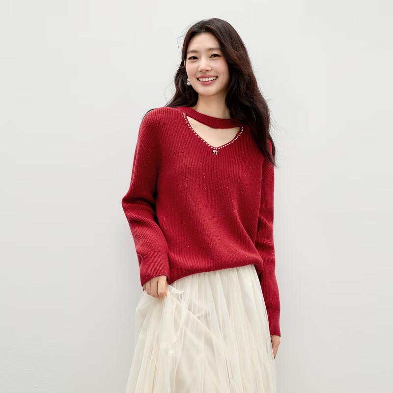 

Qiusbuiyiren Women s 2025 Winter Elegant V-Neck Loose Knit Sweater M