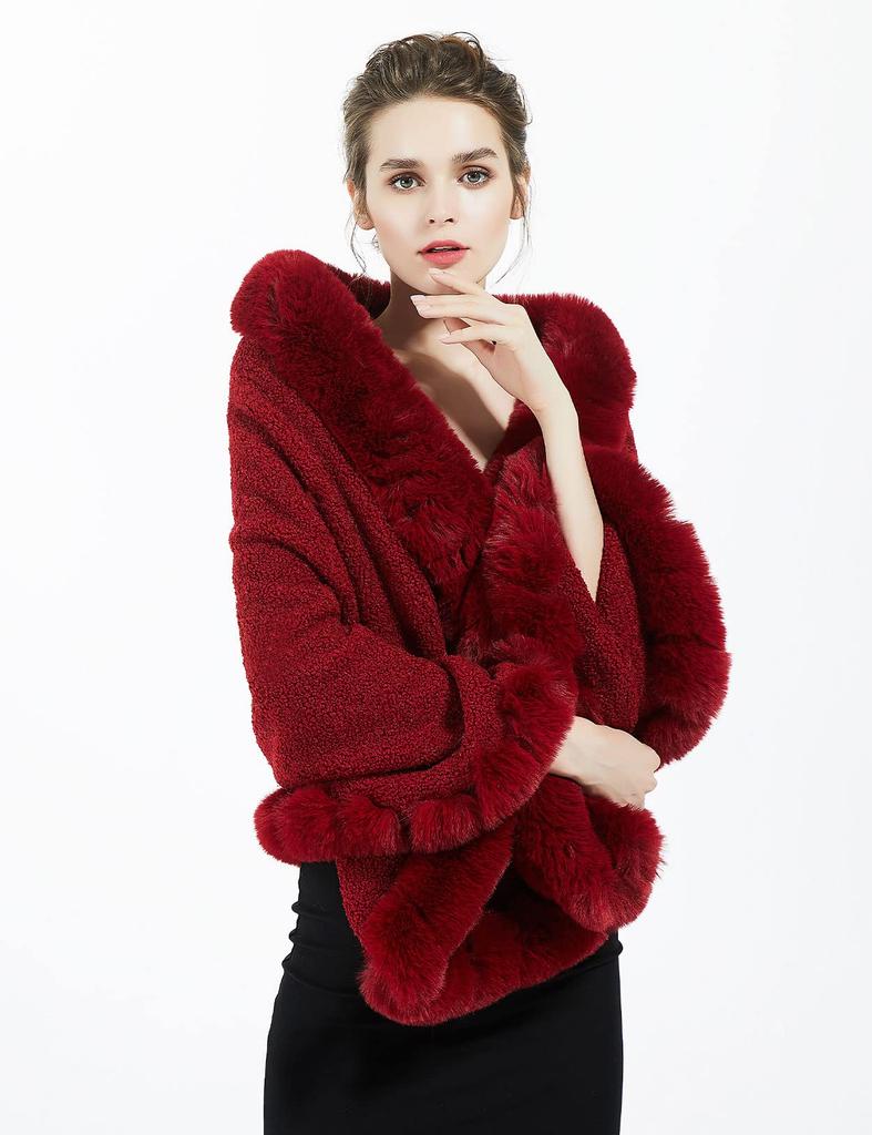 BEAUTELICATE Grube Sztuczne Futro Zimowe Bolerko na Wesela i Imprezy Damski Szal, Duży, Ciepły,