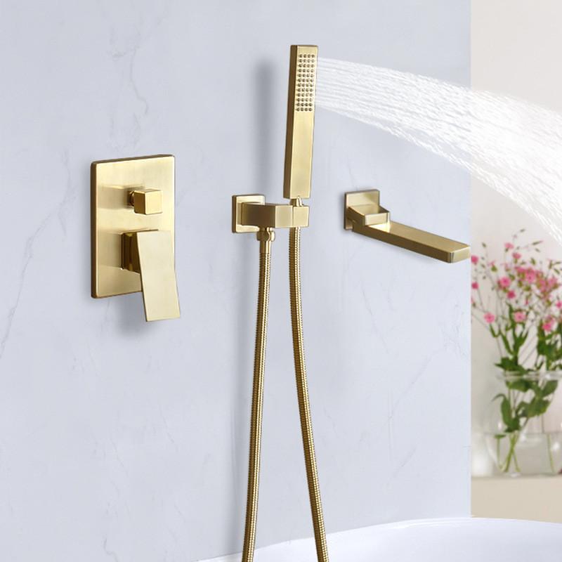 Tuqiu Black Bathtub Shower Faucet Set Bath & Shower Faucet Bathtub Faucet Mixer With Handheld Brass Bathtub Tap Brushed Gold