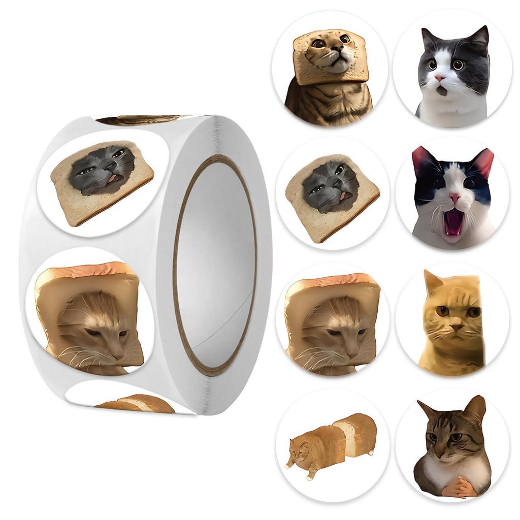 500pcs/roll Round Cat Funny Label Stickers for Packaging Phone Cases Suitcases Laptops Ins Hot Expression Stickers