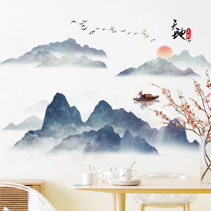 Chinese Ink Landscape Self Adhesive Wallpaper for Bedroom Office Study Living Room Wall Decor Home Sticker