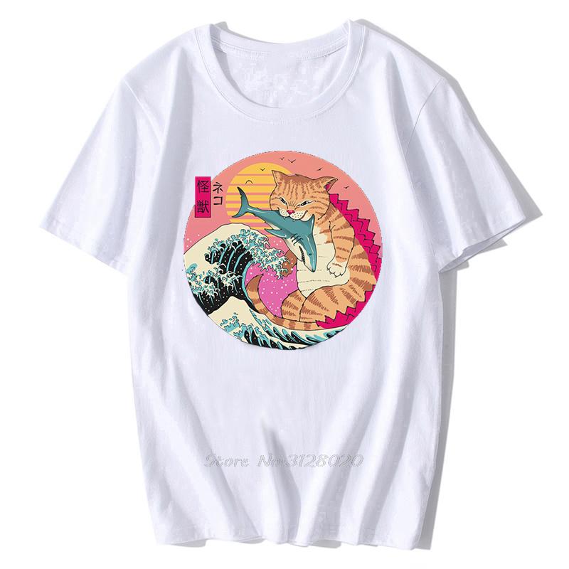 Anime Samurai Cat T Shirt Men Japanese Ukiyo-E Ninja Cat Print T-Shirt Men Cotton Tshirt Fashion Streetwear Harajuku Tees