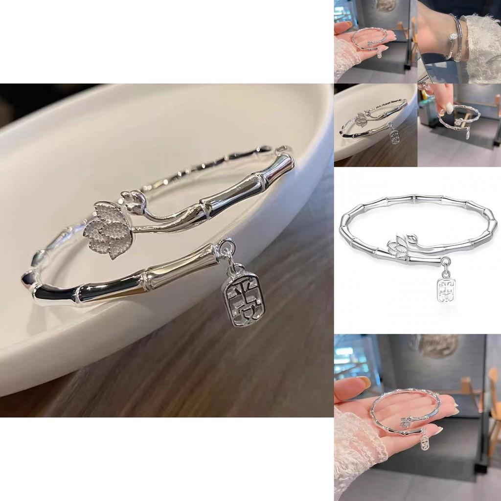 Trendy Lotus Geometric Bamboo Bracelet Chic Alloy Bangle Womens Jewelry Gift