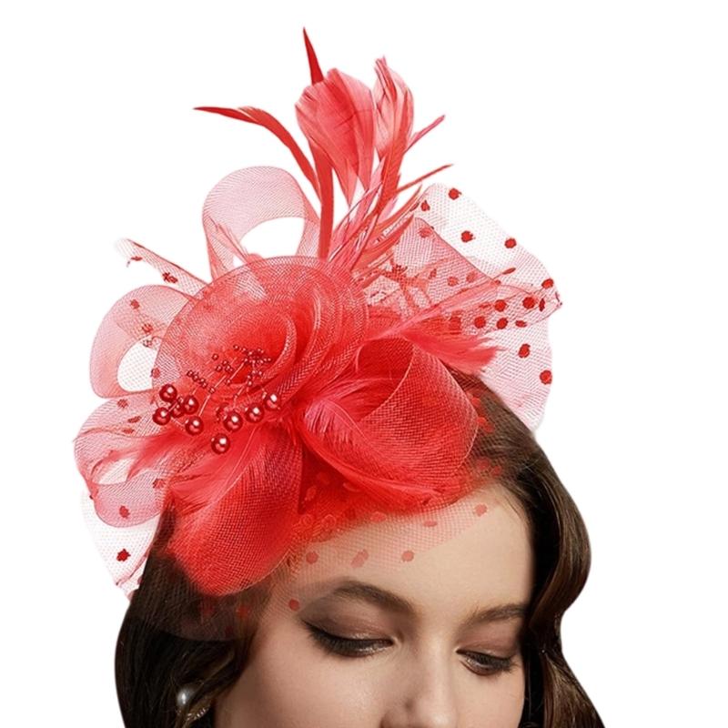 Feather Fascinator Hat Tulle Top Hat For Bridal Shower And Theme Parties Cocktail Party Gathering Dressingup Headpiece