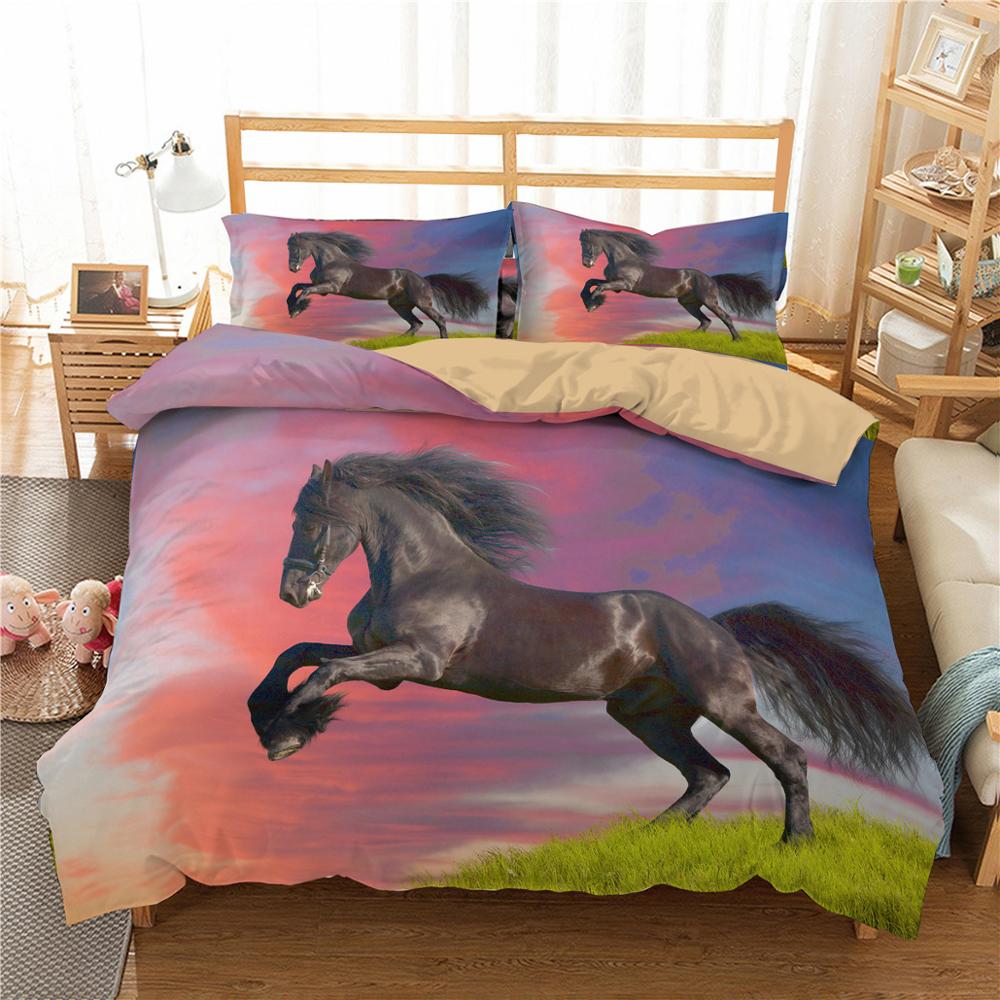 Horse Dog King Queen Bedding Set 3D Printed Animals Adult Kids Gift Duvet Cover Wildlife Quilt Cover Polyester Comforter Cover