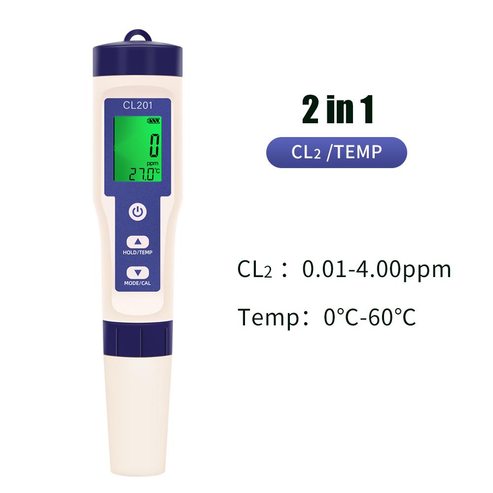 5 in 1 Water Quality Detector Pen Chlorine Meter PH H2 ORP TEMP CL2 Tester Multi-function Spa Swimming Pool Chlorine Monitor