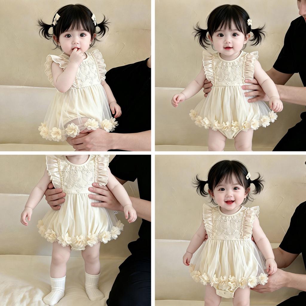 Baby Girl Summer Princess Romper Dress Newborn 100 Days Ceremony Party Outfit Infant Bodysuit Gown