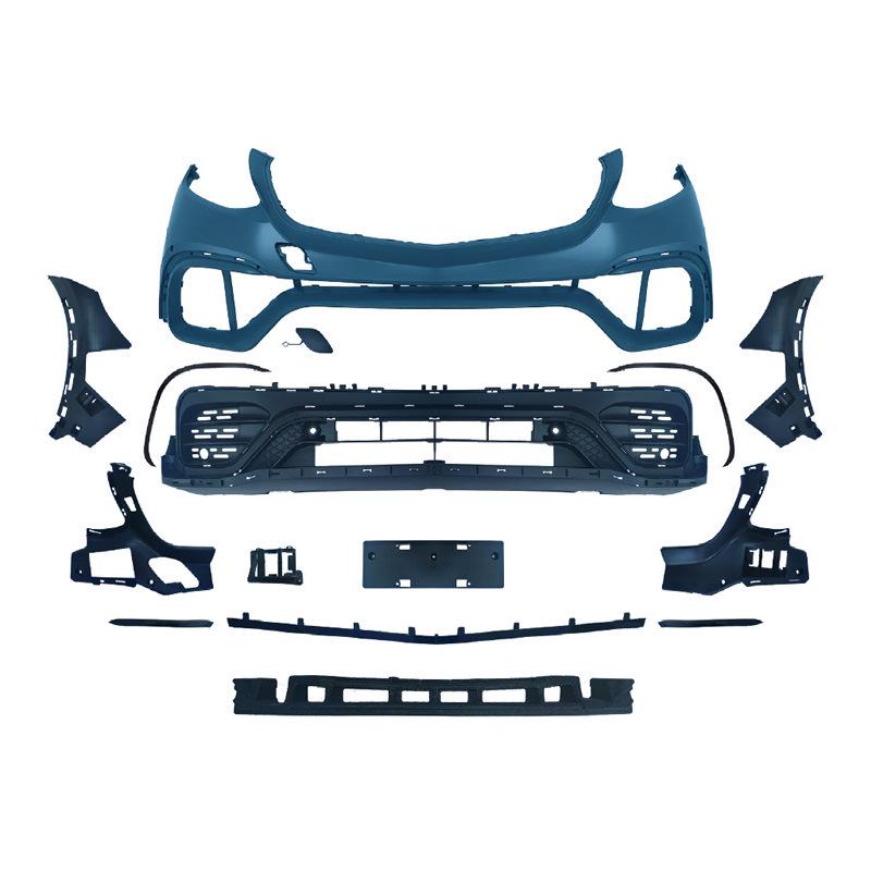 Compatible with Mercedes-AMG X253: GLC 63 front and rear bumpers, grille, and black/white/silver exhaust tips.