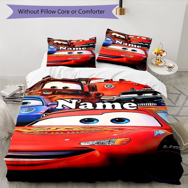 3pcs Custom Name Cars Bedding Set Duvet Cover Closure Includes 1 Duvet Cover & 2 Pillowcases, Soft and Comfortable for All Seasons.