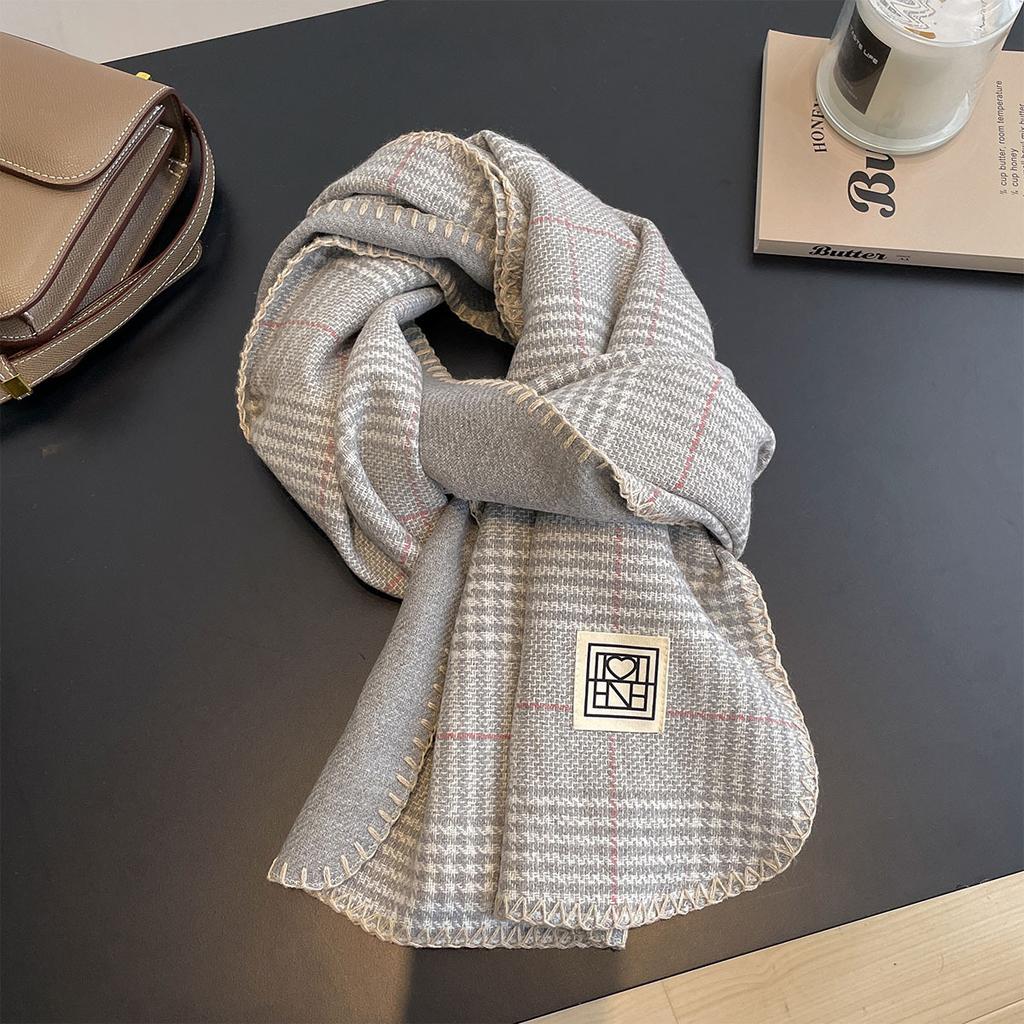 Korean Plaid Scarf Women Winter Classic Warm Imitation Cashmere Scarves Thick Bandana Fashion Luxury Shawl Wrap Bib Neckerchief